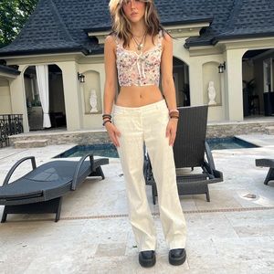 White Satin Patterned Trousers